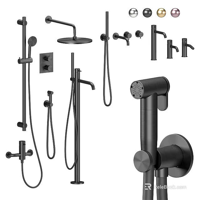 Black Modern Shower System With Handheld And Overhead Components And Wall Mounted Design 3d model 