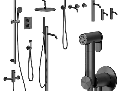 Black Modern Shower System With Handheld And Overhead Components And Wall Mounted Design 3d model