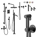 Black Modern Shower System With Handheld And Overhead Components And Wall Mounted Design 3d model