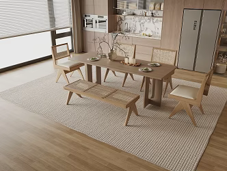 Quiet Chinese and Ancient Style Dining Table and Chair Combination Quiet Style Dining Table and Chair Chinese and Ancient Style Dining Table and Chair Sideboard 3d model