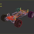 Red Off Road Vehicle Chassis With Large Black Tires And Frame Structure