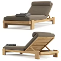 Modern Wooden Frame Lounge Chair With Gray Cushion And Stacked Towels