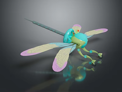 Colorful Dragonfly Toy Design With Turquoise Green Body And Pink Transparent Wings 3d model
