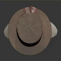Classic Brown Straw Hat With Red Stripe Band On White Mannequin Head