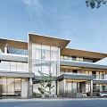 Modern Detached Villa Architectural Design With Glass Facade Large Windows Driveway And Trees