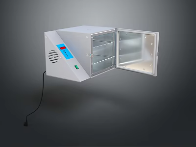 White Computer Equipment Cabinet With Open Door Multiple Shelves And Control Panel 3d model