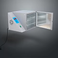 White Computer Equipment Cabinet With Open Door Multiple Shelves And Control Panel