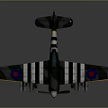 Vintage Fighter Aircraft Green Black White Striped Paint Round Wing Insignia Propeller And Cockpit