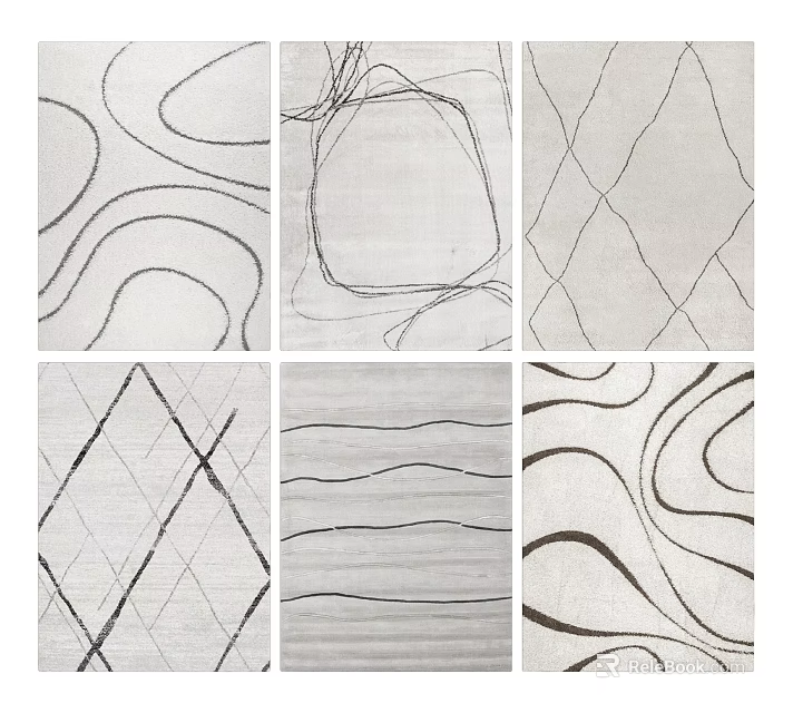 Modern Square Rugs Featuring Diverse Geometric Wavy And Linear Patterns 3d model 