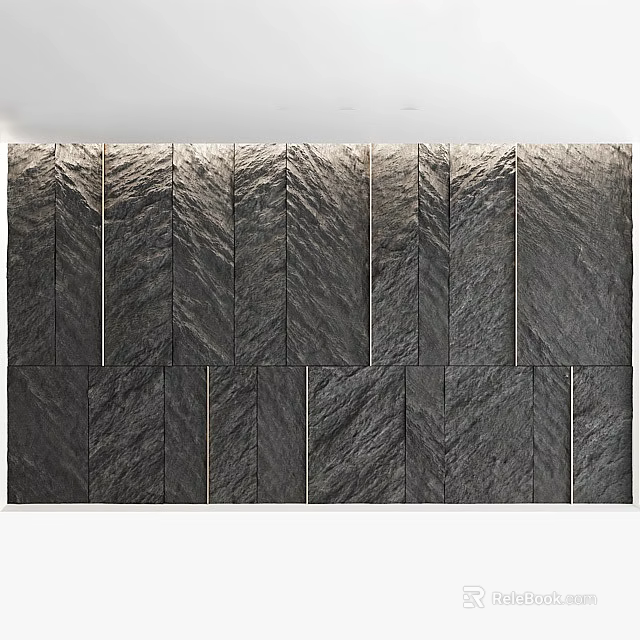 Textured Slate Stone Wall With Metal Strip Details 3d model 