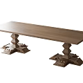 Long Rectangular Dining Table With Wooden Top And Geometric Base Support 3d model