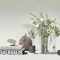 Decorative Ornament Set With White Floral Vase Textured Sphere BAUHAUS Book Mirror Candle And Clock