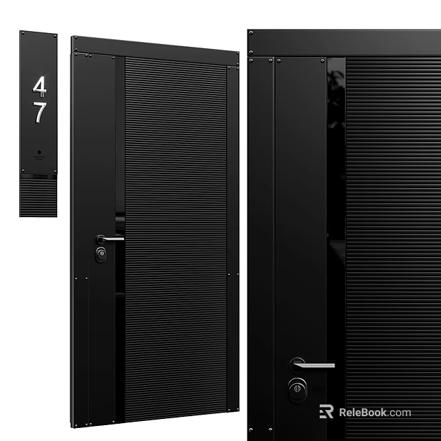 Black Security Door With Vertical Slatted Design And Modern Exterior Appearance 3d model 