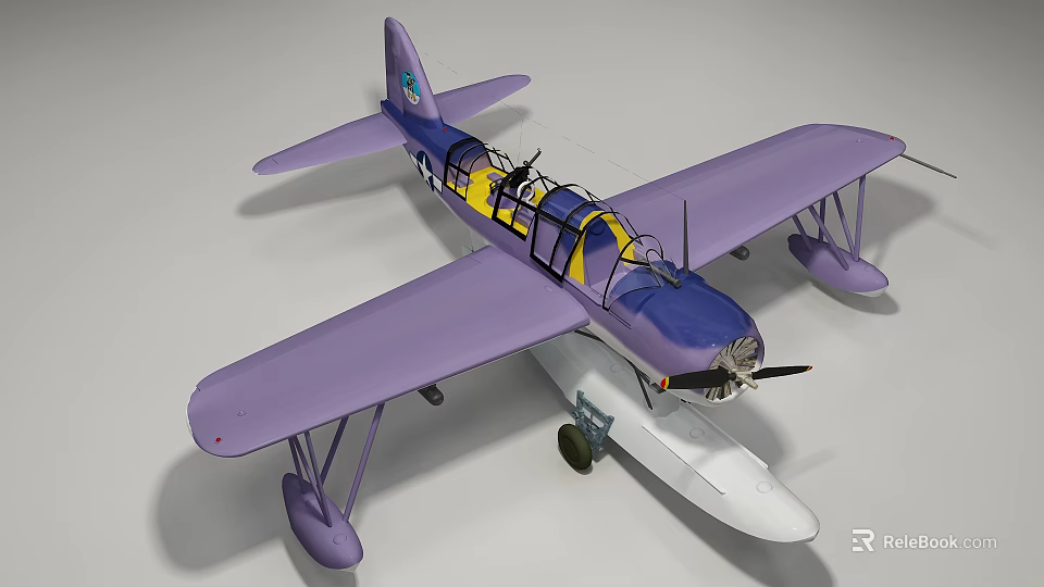 Purple and Blue Passenger Plane With Yellow Cabin White Fuselage And Propeller 3d model 