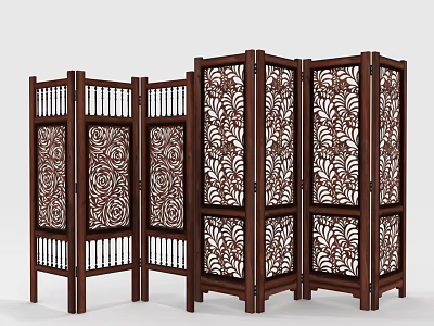 Wooden Room Dividers With Intricate Carved Floral Patterns For Traditional Home Decor 3d model