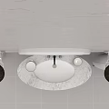 Elegant Modern Bathroom Vanity With Round Mirror Wall Lamps White Cabinet Drawers And Black Legs