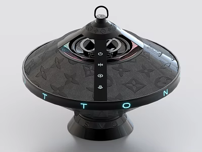 Modern Sleek Headphone Speaker with Black Tech Inspired Design and Illuminated Brand Letters 3d model