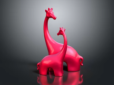 Two Shiny Red Giraffe Figurines On Dark Background For Decorative 3d model