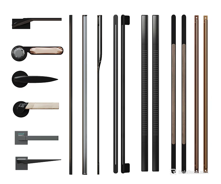Modern Handles with Various Stylish Designs and Metallic Finishes for Furniture 3d model 