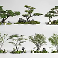 Miniature Landscape Arrangement With Diverse Trees Stone Decor And Moss Elements 3d model