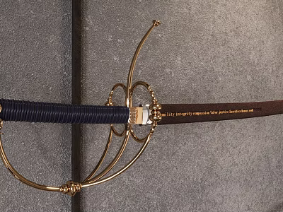 Vintage Decorative Sword With Golden Ornate Hilt Dark Blue Wrapped Handle And Wooden Scabbard 3d model