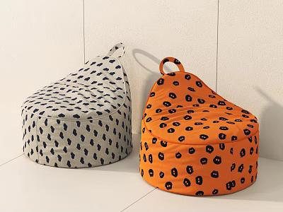 Two Bean Bag Chairs With Gray Black Polka Dots And Orange Pumpkin Patterns 3d model
