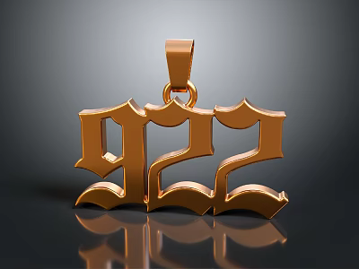 Stylish Golden Pendant With Ornate Number 922 Design For Daily Use 3d model