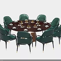 Elegant Modern Round Dining Table Set With Green Chairs And Gold Legs 3d model
