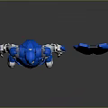 Futuristic Game Movie Character In Blue Mechanical Armor With Shield Accessory