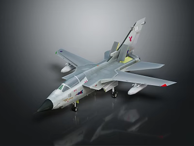 Gray Model Military Fighter Jet Airplane With Wing Mounts And Tail Fin Logo 3d model
