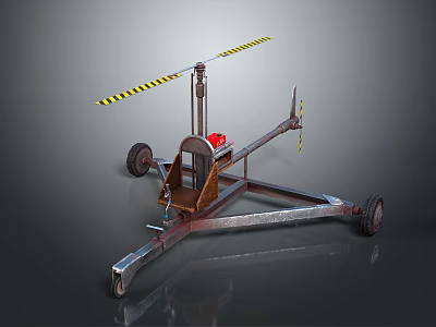 Unique Helicopter Structure With Metal Frame Striped Rotor And Wheels 3d model
