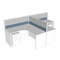 Modern L Shaped Office Desk With White Surface Blue Partition And Drawers