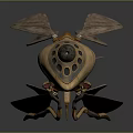 Intricate Mechanical Insect Sculpture Featuring Textured Body Transparent Wings And Yellow Ocular Component