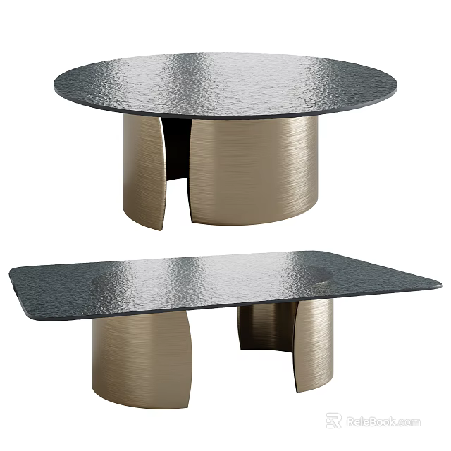 Modern Coffee Table With Circular And Rectangular Shapes Dark Matte Top Golden Metal Geometric Base 3d model