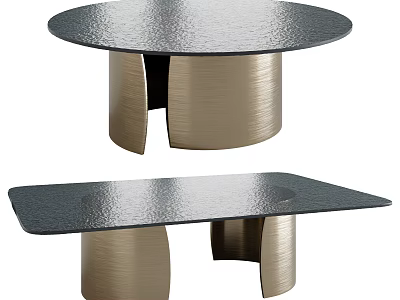 Modern Coffee Table With Circular And Rectangular Shapes Dark Matte Top Golden Metal Geometric Base 3d model