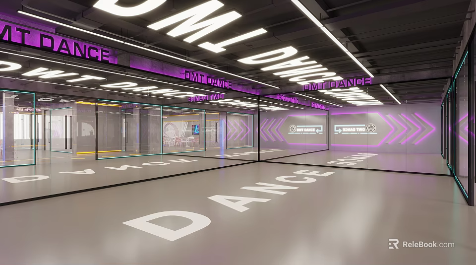 Modern Dance Fitness Studio With Open Layout Glass Walls And Spacious Bright Interior 3d model 
