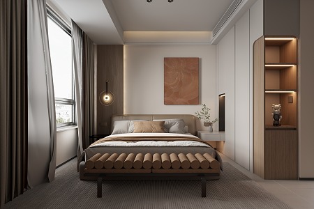 Modern Bedroom Wardrobe Bedside Background Wall 3d model