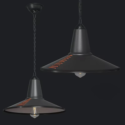 Modern Black Pendant Lights With Orange Accent Lines Hanging From Chains 3d model