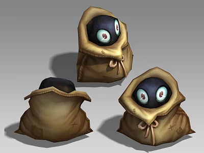 Three Shading Two Pocket Bag Ghost Spirit Treasure Bag Ghost Hand-painted Monster 3d model