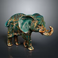 Decorative Elephant Figurine Featuring Green Gold Leaf Patterns Large Ears And Curled Trunk 3d model
