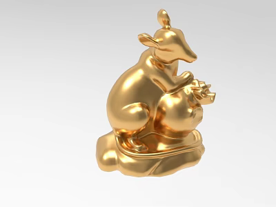 Golden Deer Sculpture Ornament Decor Set With Cloud Base And Fruit 3d model