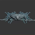 Blue Muscular Humanoid Figure Holding Trident With Root Like Feet
