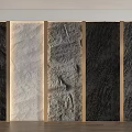 Natural Textured Stone Wall Panels With Wooden Frames And Diverse Surface Patterns 3d model