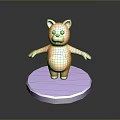 Cute Orange 3D Cartoon Creature With Cat Ears Open Arms On Purple Base