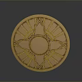Ornate Round Bronze Shield with Intricate Patterns and Central Radiant Design