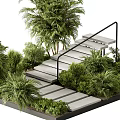 Modern Garden Landscape Design With Staircase Railing And Lush Green Plants