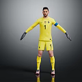 Football Goalkeeper in Yellow Jersey Number 1 with Black Gloves and Armband Standing Pose