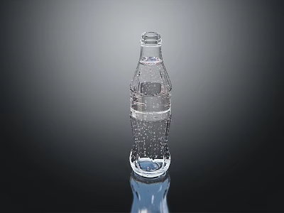 Transparent Glass Bottle With Water Bubbles On Dark Background With Reflection 3d model