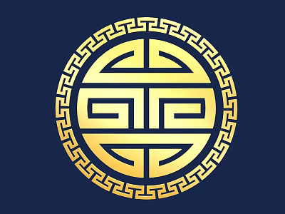Traditional Golden Carving Circular Design With Intricate Geometric Patterns Ornate Border Against Dark Blue Background 3d model