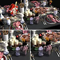Festive Dinnerware Set With Decorative Candles Cutlery Plates Mugs And Dessert Table Setting
